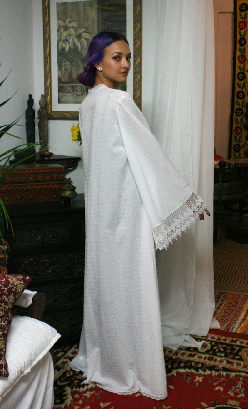 White Cotton Robe Dotted Swiss Robe Bridal Lingerie Wedding White Robe White Sleepwear White Lingerie Cotton Sleepwear Cotton Lingerie