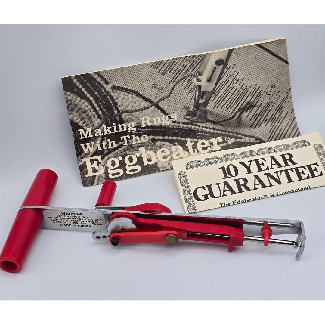 Vintage Eggbeater Rug Making Tool Bristol Productions 1983 Red Manual ...