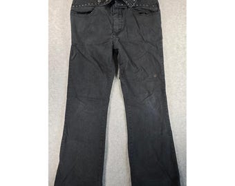 Arizona Y2K Girls Black Studded Grommet Belt Flare Jeans Size 10 Reg 2000s Mall