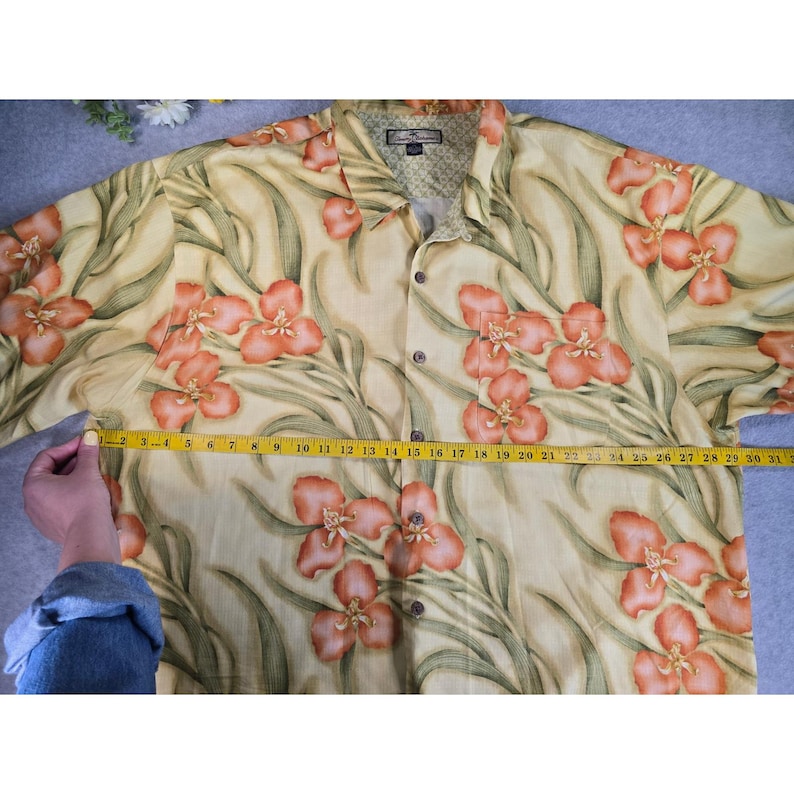 Y2K Tommy Bahama Mens XXL 100% Silk Button Down Yellow Floral Tropical Vacation image 9