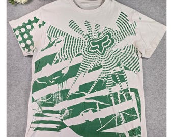 Fox Racing Mens TShirt Distressed All Over Print Y2K Motocross Tee Grunge Skate