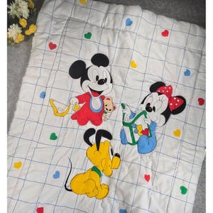 Kocyk dziecięcy Dundee Mickey Minnie Pluto 32x42 biały Vintage 1984 Disney 80s