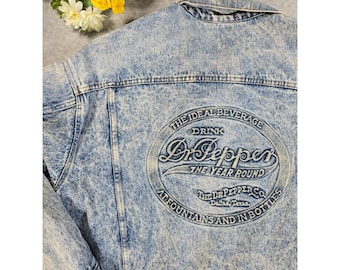 Vintage Dr Pepper Denim Jacket, Acid Wash 80s Trucker, Large