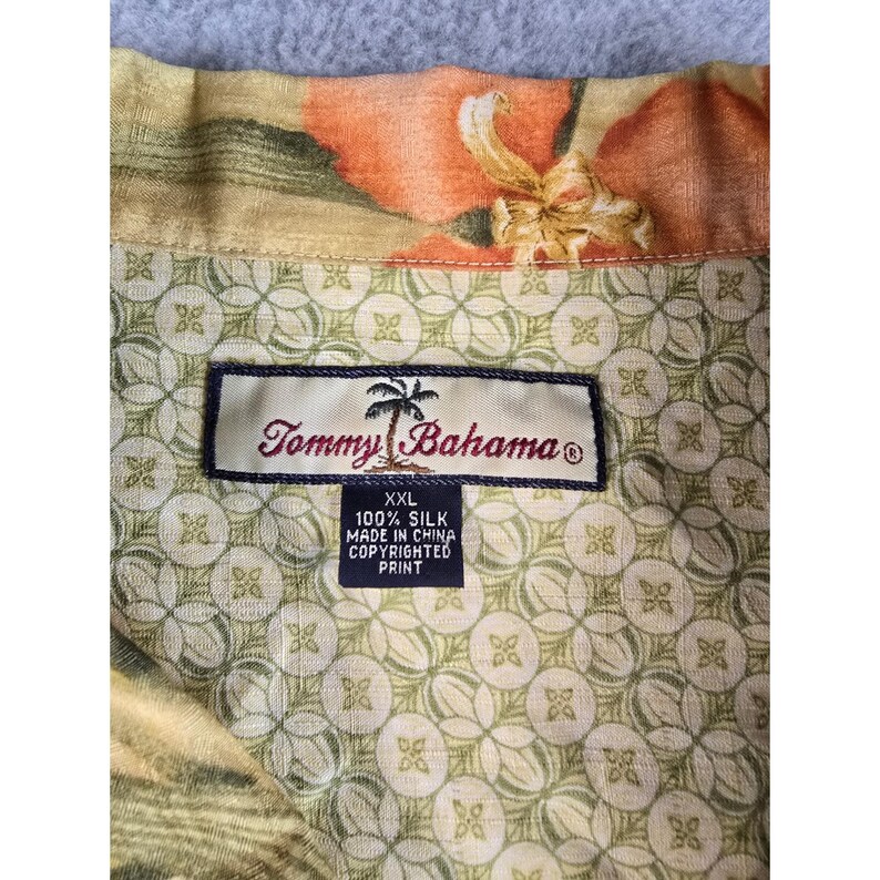 Y2K Tommy Bahama Mens XXL 100% Silk Button Down Yellow Floral Tropical Vacation image 8