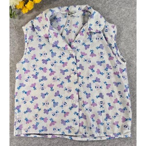 Vintage 70s Woolworth Girls Size 8 Sleeveless Floral Bee Button Up Shirt Retro
