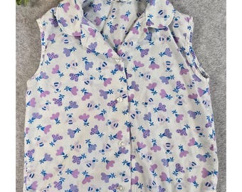 Vintage 70s Woolworth Girls Size 8 Sleeveless Floral Bee Button Up Shirt Retro
