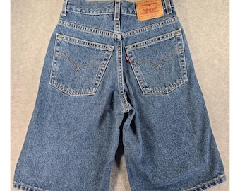 Pantalones cortos vaqueros Levis 570 de corte holgado y ajustado para niño, talla 12, color azul, tiro alto, estilo vintage Y2K, 24"x12".