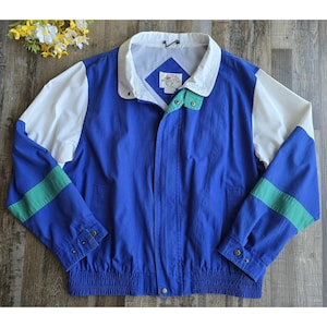 Vintage McGregor Colorblock Windbreaker Jacket Large Retro Blue Green 80s 90s