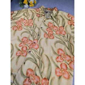 Y2K Tommy Bahama Mens XXL 100% Silk Button Down Yellow Floral Tropical Vacation image 3