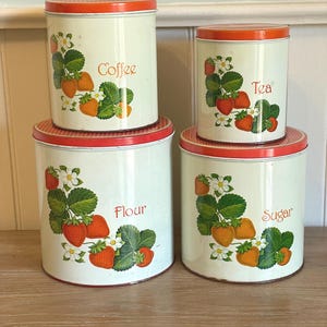 Vintage 1950&#39;s Chenco Strawberry Canister Set; Vintage Strawberry 1950&#39;s Canister Set by Chenco