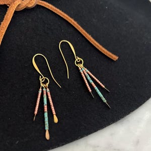 Turquoise Seed Bead Dangle Earrings: Western Rose Gold Jewelry