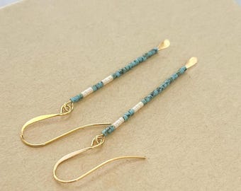 Teal Miyuki Seed Bead Earrings: Gold  Dainty Jewelry