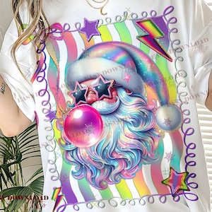 Retro Santa Christmas Blowing Bubble PNG Funny Santa With Sunglasses Xmas Vintage Merry Christmas PNG, Christmas Holiday Sublimation Digital