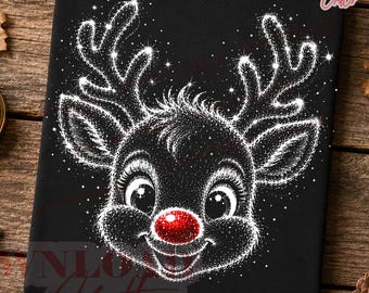 Cute Reindeer Christmas PNG, Vintage Woodland Christmas Rudolph Inspired PNG, Heart Glasses Bandana Retro Stripe DTF Sublimation, Stripe Png