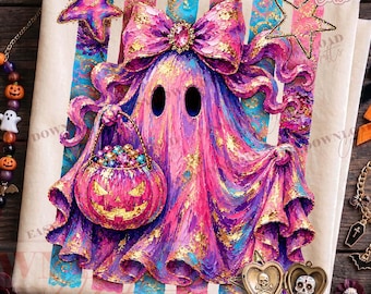 Coquette Ghost Halloween PNG, Trendy Girly Ghost Sublimation, Oil Painting Ghost Png, Cute Ghost Bow PNG, Retro Stripe PNG, Pink Ghost Shirt