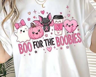 Boo For The Boobies PNG, Breast Cancer Halloween Png, Pink Ribbon Halloween Sublimation DTF, October Awareness Shirt Png, Trendy Pink Out