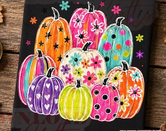 Colorful Pumpkin Patch PNG, Rainbow Fall Pumpkins Sublimation Design, Trendy Autumn Sweatshirt DTF, Cute pumpkin patch design, Girly Fall