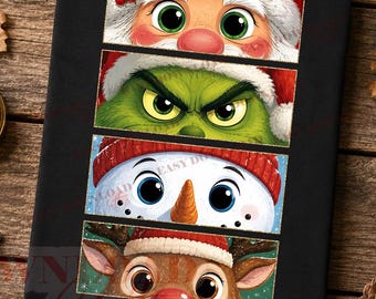 Christmas Peeking Eyes PNG, Santa Eyes Sweatshirt Png, Snowman Reindeer Peeking Png, Holiday Character Png, Grinc Eyes Png, Reindeer Peeking