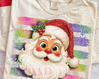 Glitter Santa Face PNG, Trendy Santa Png, Cute Santa Christmas Sublimation, Retro Stripe Santa PNG, Irredescent Santa Dtf Design, Girly Png