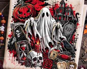 Spooky Ghost Halloween PNG, Red Haunted House Sublimation Png, Grim Reaper Halloween Png, Witchcraft Books PNG, Neon Halloween Shirt DTF Png