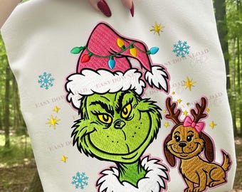 Embroidered Grinc max Christmas lights png, preppy Christmas Png, Pink Christmas Png, Christmas Movies Png, Cute Christmas Png, Holiday png