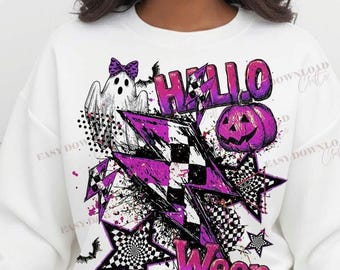 Purple Halloween PNG, Retro Checkerboard Star Sublimation Design, Edgy Pumpkin Ghost Digital Download, Distressed Halloween PNG for Shirts
