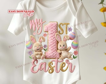 My 1st Easter Bunny PNG, Puff Faux Yarn Cute Bunny, Latch Hook Easter Sublimation Spring Baby Clipart, My First Easter Onesie baby Apparel