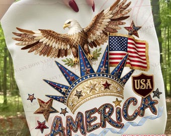 America Bald Eagle PNG Sublimation Design, 4th of July Shirt Digital Download, Patriotic USA Statue of Liberty Crown DTF Print, Freedom Tee