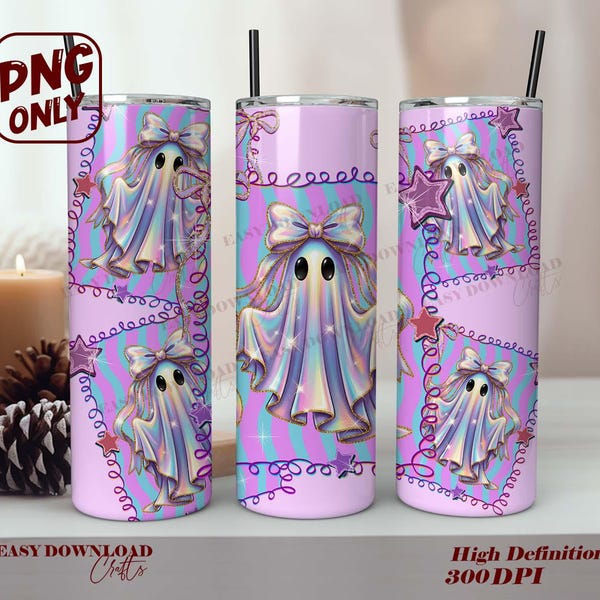 20oz Preppy Halloween Ghost tumbler Wrap, Cute Boo Ghost Coquette Png, Spooky Season Png, Girly Halloween, Spooky Mug 11oz 15oz Sublimation