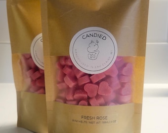 Hand-Poured Fresh Rose Floral Scented Heart Wax Melts: Vegan Coconut Soy Blend
