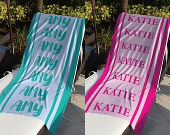 Custom Name Beach Towel, Personalized Pool Party Favor