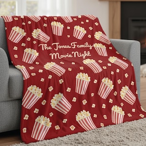 Custom Home Theater Blanket: Personalized Movie Night Kids Name Throw, Minky Sherpa TV Gift