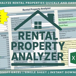 Rental Property Analyzer Spreadsheet | Real Estate Investment Excel Template | ROI, Cash Flow, Cap Rate & COC Calculator | Rental Analysis