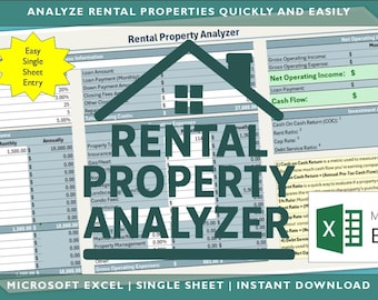 Rental Property Analyzer Spreadsheet | Real Estate Investment Excel Template | ROI, Cash Flow, Cap Rate & COC Calculator | Rental Analysis