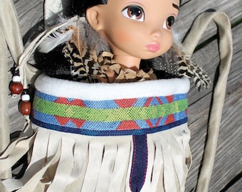 Sacagawea inspired Papoose Baby doll carrier choice of 18 inch/14 inch/ 9inch doll carrier