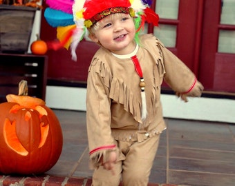 Indian Inspired Boy children dress up set sizes through 8 includes choice of headband or headdress