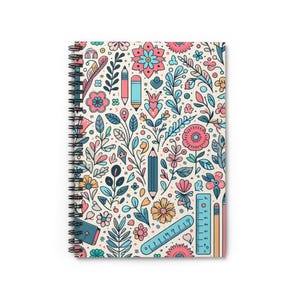 Whimsical Floral Spiral Notebook - Ruled Line, Cute Journal, Office Supplies, Gift for Students, Nature Lover Notepad, School Supplies,
