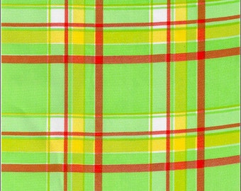Plaid Oilcloth fabric in Lime and Orange