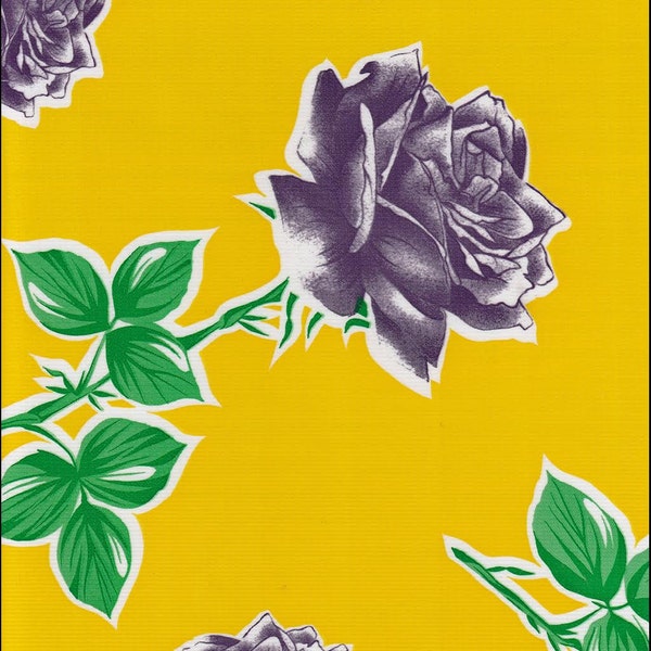 Roses on Yellow Oilcloth By The Yard