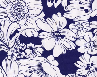 55" Wide Chelsea Flowers on Navy Oilcloth By The Yard