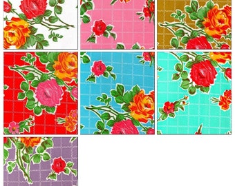 OilclothByTheYard   Rose and Grid oilcloth fabric  Your Choice of Color