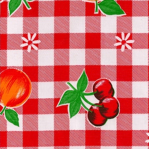 Gingham and Fruit Red Oilcloth By The Yard