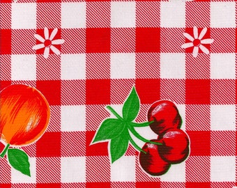 Gingham and Fruit Red Oilcloth By The Yard