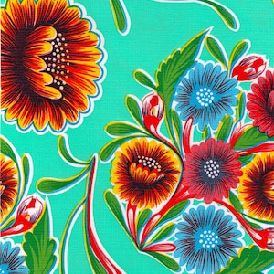 Bloom Aqua Oilcloth Yardage