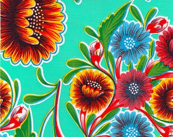 Bloom Aqua Oilcloth Yardage