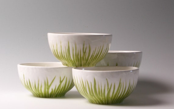 Etsy's front page, bowls, green grass ceramic bowls, serving set of 3, by Jessica Howard Ceramics