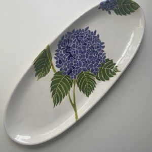 Etsy, hydrangea pottery, serving ware, handpainted ceramic serving oval platter image 3