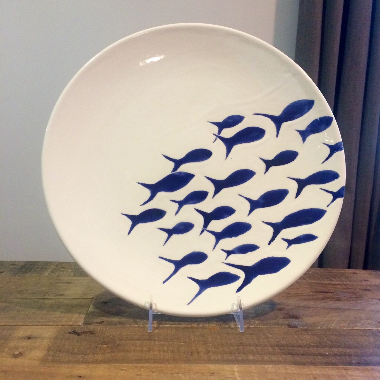 Extra Large Ceramic Serving Platter, Blue and White, school of Fish Etsy