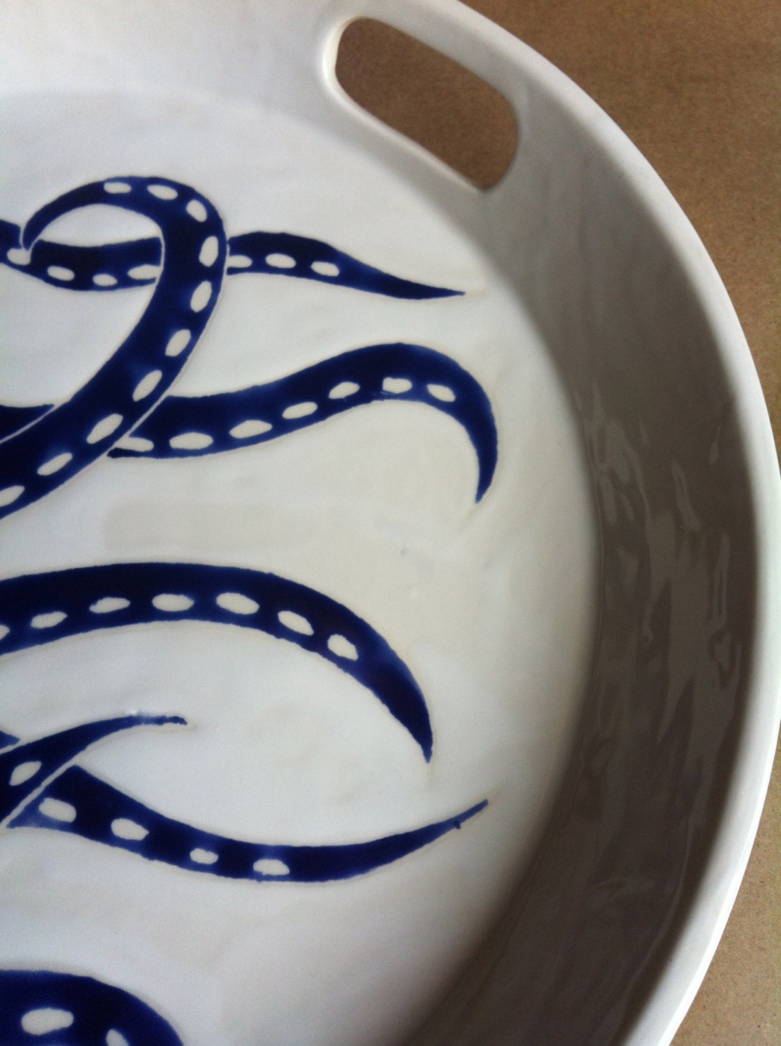 Extra Large Round Ceramic Serving Tray With Handles in Blue Etsy
