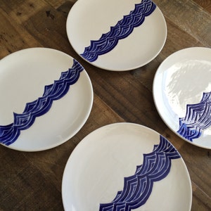 Dinnerware set of 4 ceramic dinner plates in blue ocean wave. 8 in diameter. Hand painted ceramic plates image 2